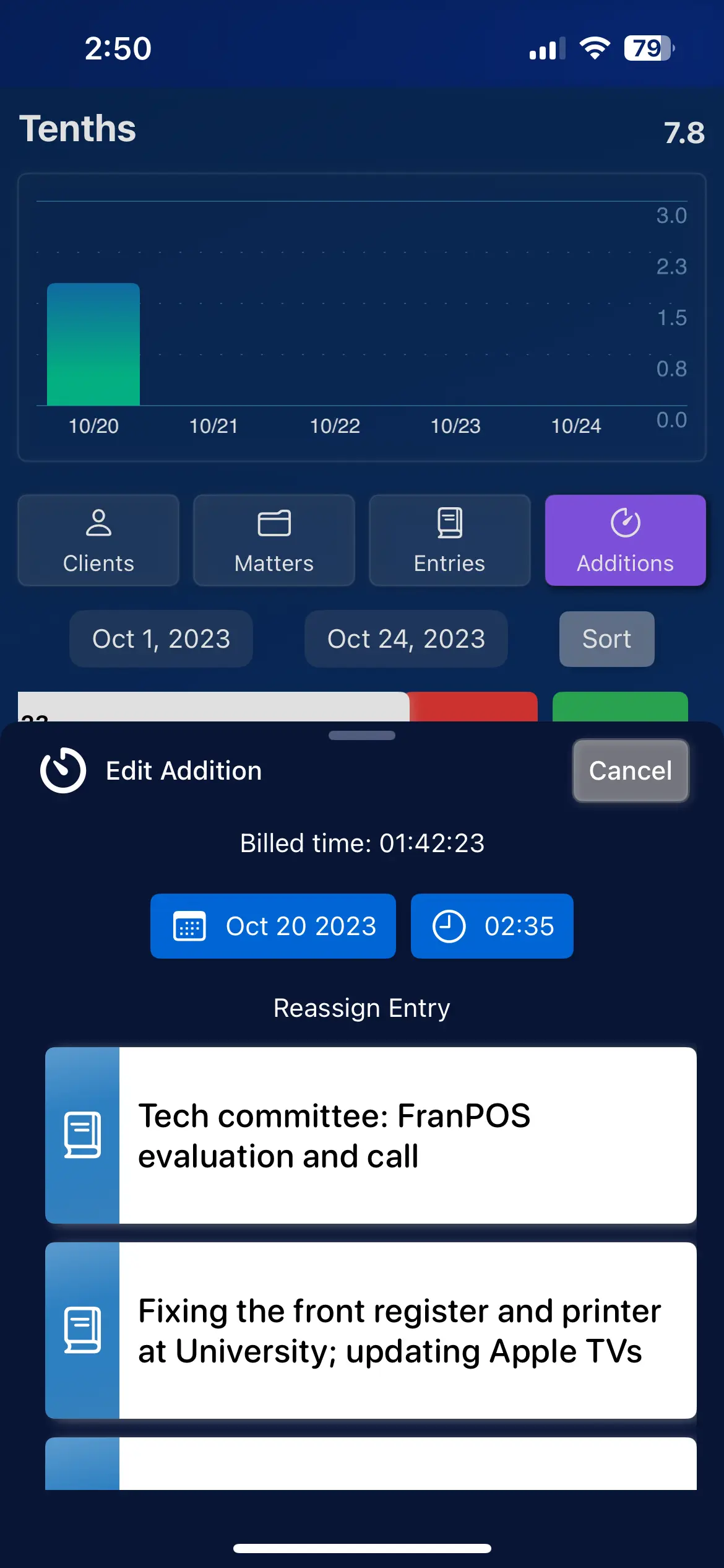 an image showing the ways you can edit entries, timesheets, and other billing items within tenths