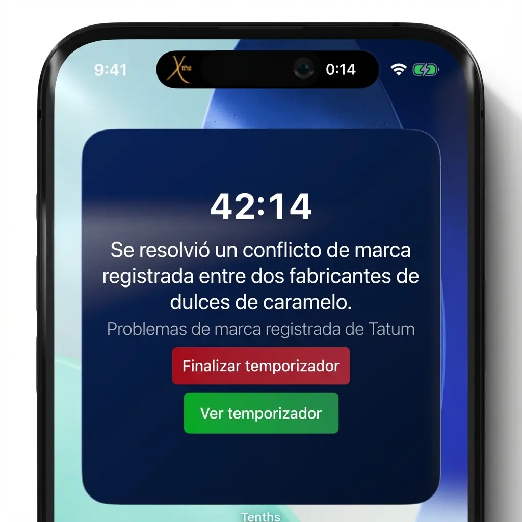 Dynamic Island y widget de Live Activity de Tenths mostrando el temporizador
