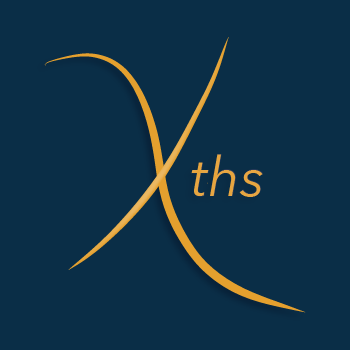 Tenths Logo with an yellow orange gradient roman numeral ten (X) followed by a 'th' with a background deep blue gradient